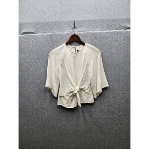 Clara Ibarguren Womens Ivory Tie-Front Top Size XS Rayon Blend Made In Argentina